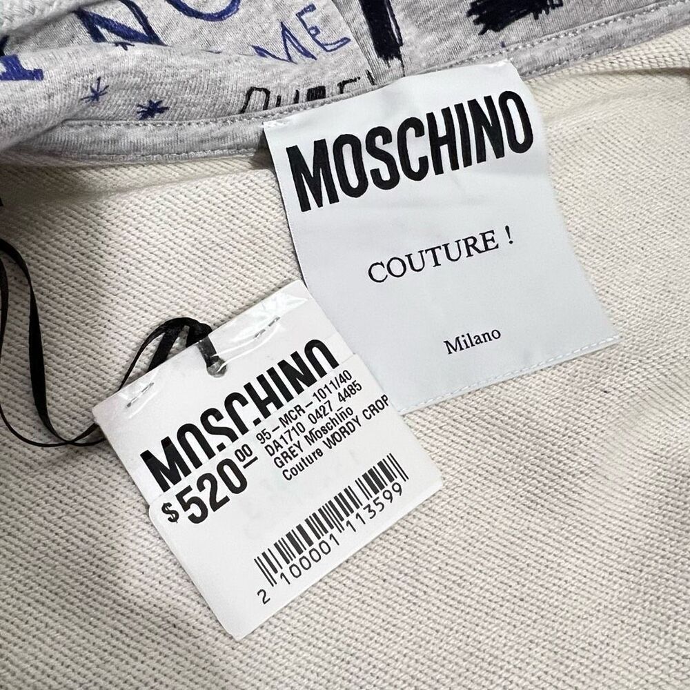 MOSCHINO COUTURE New!! Iconic Streetwear Design Gray Crop Sz Small Zip Sweatshir - Picture 4 of 15